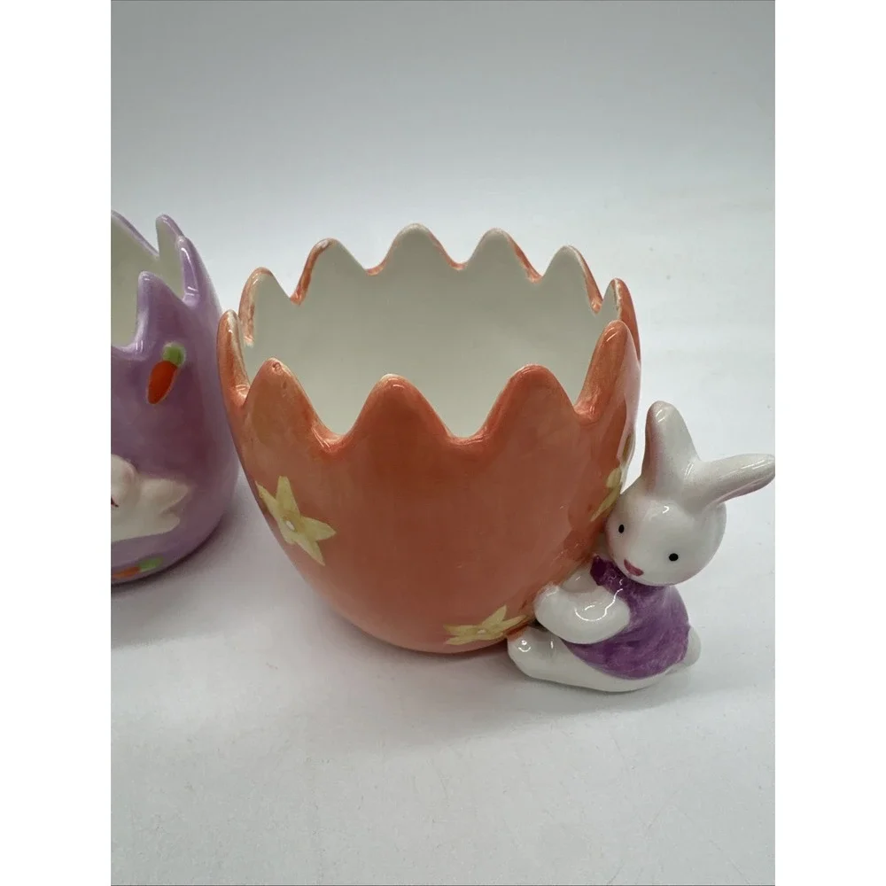 Set of 4 Ceramic Easter Bunny Cracked Egg Bowls Candy Dishes